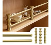 Barra Protezione Mensola Binario Doppio per Mensola con Colonnine Rialzate da 8 cm, Barra Elegante in Ottone Dorato per Mensola Flottante, Recinzione Decorativa per Mobile per Bicchieri(16" (41 cm))