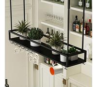 Barra sospesa da soffitto, in metallo, con portabottiglie e supporto per bicchieri, elegante contenitore per vino da appendere per casa, bar, cucina e sala da pranzo