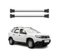 Barre portapacchi compatibili con Dacia Duster mk2 2018-2023, in alluminio, 75 kg, argento, 2 pezzi, barre aperte per portabici, box da tetto, portasci con serratura