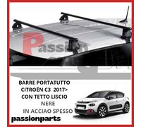 BARRE PORTATUTTO PORTAPACCHI CITROEN C3 DAL 2017 TETTO LISCIO NERE IN ACCIAIO