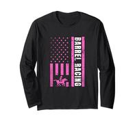 Barrel Racer Vintage Bandiera USA Orgoglioso Donne Barrel Racing Maglia a Manica