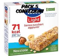 Barrette Ai Cereali Light Nocciole, Senza Zuccheri Aggiunti, 6 barrette da 20 gr, Pack 5 Confezioni