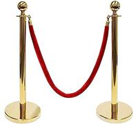 Barriera a cintura retrattile, candelieri in acciaio inossidabile lucidato con parte superiore rotonda, palo della set di candelieri con barriere di corda, con corde di velluto rosso da 5 piedi