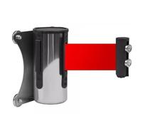 Barriera a corda montata a muro Barriera da parete for il controllo della folla - Barriera retrattile magnetica fissa for montaggio a parete da 16,4 piedi con cintura rossa con custodia grigia in acci