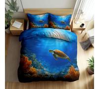 Barriera Corallina Sottomarina Set Copripiumino Animale Tartaruga Marina, 2 Pezzi Set Copripiumino Morbida Microfibra Con Cerniera Nascosta Adatto Bambini e Ragazze Biancheria da Letto 135 x 200 cm