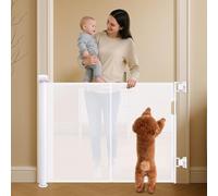 Barriera di sicurezza per bambini Cane, 1,5 m 3 m, barriera di sicurezza retrattile, con rinforzo in fibra di vetro, per bambini e cani di piccola taglia media, grande (Bianco, 1,5 m)