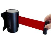 barriera retrattile, Barriera di controllo della folla a muro con supporto a parete, retrattile, 2/3/5/10 m, cintura rossa, guscio nero e accessori(2M/6.5FT)
