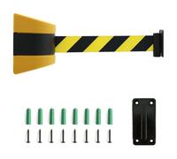 Barriera Sicurezza Code, barriera a Nastro Retrattile con Accessori Montaggio - cordone Sicurezza Code - utilizzata aeroporti, Banche e scuole - barriera Sicurezza a Nastro Montaggio a Parete Lunga