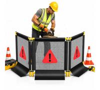 Barriera sicurezza troncaradici heavy duty, 3 pannelli pieghevoli | Barriera di sicurezza portatile con cartello ad alta visibilità - Controllo trucioli, molatura, ceppi e cippato