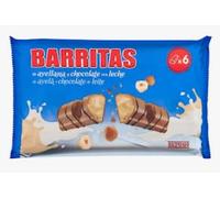 Barritas de barquillo con relleno de avellana cubiertas de chocolate con leche. Pack de 3