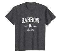 Barrow Alaska AK Vintage Athletic Sport Design Maglietta, Bambini, Grigio Scuro, 6 Anni