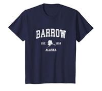 Barrow Alaska AK Vintage Athletic Sport Design Maglietta, Bambini, Navy, 10 Anni