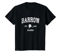 Barrow Alaska AK Vintage Athletic Sport Design Maglietta, Bambini, Nero, 10 Anni