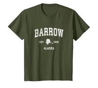 Barrow Alaska AK Vintage Athletic Sport Design Maglietta, Bambini, Oliva, 10 Anni