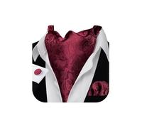 Barry.Wang Ascot Cravat Cravat Tie Uomo Paisley Plaid Sciarpa Self Tie Pocket Square Gemelli Set Festa di Nozze, 01 Borgogna, taglia unica