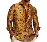 Barry.Wang Camicia da uomo in cotone elasticizzato splicing Paisley colletto floreale pulsante giù manica lunga casual abito da lavoro