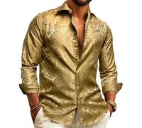 Barry.Wang Camicia da uomo in cotone elasticizzato splicing Paisley colletto floreale pulsante giù manica lunga casual abito da lavoro