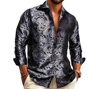 Barry.Wang Camicia da uomo in cotone elasticizzato splicing Paisley colletto floreale pulsante giù manica lunga casual abito da lavoro