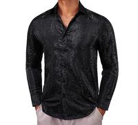 Barry.Wang Camicia da uomo in seta di lusso cachemire floreale a maniche lunghe grande e alta festa di nozze casual business camicie formali verde S-3XL