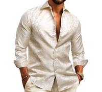 Barry.Wang Camicia da uomo in seta di lusso cachemire floreale a maniche lunghe grande e alta festa di nozze casual business camicie formali verde S-3XL