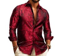 Barry.Wang Camicia da uomo in seta di lusso cachemire floreale a maniche lunghe grande e alta festa di nozze casual business camicie formali verde S-3XL