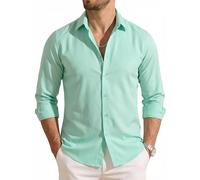 Barry.Wang Camicia da uomo Regular Fit Stretch manica lunga tinta unita Business Wedding Button Down Camicie, Verde menta, M