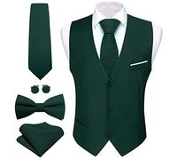 Barry.Wang Completo formale da uomo gilet con scollo a V Slim Fit casual tinta unita gilet cravatta papillon set per festa di nozze abito smoking, Verde smeraldo, M