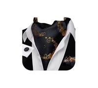 Barry.Wang Cravat Cravat Cravatta Seta Ascot Paisley Sciarpa Auto Cravatta Pocket Gemelli Set Abito Matrimonio, Fiore Nero Oro, Taglia unica