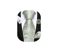 Barry.Wang Cravatta floreale con fiore spilla da uomo in seta cravatta tascabile gemelli quadrati set formale festa di nozze affari, Verde Salvia Bianco, Taglia unica