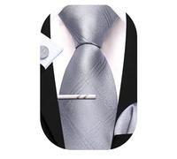 Barry.Wang - Cravatta Paisley da Uomo con Fiocco Floreale, Fazzoletto Quadrato e Gemelli, Set Designer, Grigio A., Taglia Unica