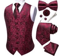 Barry.Wang Gilet da uomo con motivo paisley, set completo da smoking formale con cravatta, farfallino, clip, fazzoletto, gemelli, spilla per revers e spilla per bavero, per matrimonio, 8 pezzi