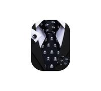 Barry.Wang Men Tie Solid Silk Tie Pocket Square Cufflinks Set Wedding Plain Tie Business Formal, Teschio nero., Taglia unica