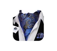 Barry.Wang - Set da uomo in seta con cravatta, Ascot, motivo paisley, fazzoletto da taschino e gemelli per matrimoni e formalità, Blu Oro, Taglia unica
