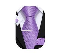 Barry.Wang Set di cravatte da uomo in seta tinta unita 8,4 cm cravatta quadrata gemelli clip set business festa di nozze cravatta per uomo, Lavanda viola., Taglia unica