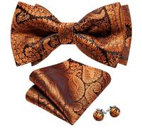 Barry.Wang Set di papillon da uomo, pre-legato, in seta, con chiusura a taschino, per matrimoni, feste formali, Arancione e nero., Taglia unica