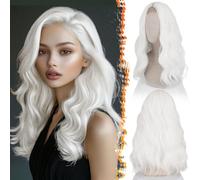 BARSDAR 46cm Ondulato Bianco Parrucche, Ricci Ondulato Parrucche per Donna Shoulder Lunghezza Sintetici Naturali Capelli Parrucca Resistenti al Calore Cosplay Fibra Halloween - Bianco