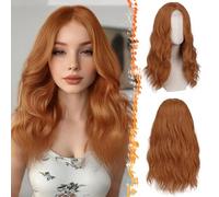 BARSDAR 46cm Ondulato Rame Parrucca, Ricci Parrucche per Donna Shoulder Lunghezza Capelli Resistenti al Calore Fibra Sintetici Natuaral Capelli Parrucche Halloween Cosplay Feste - Rame