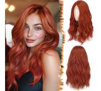 BARSDAR 46cm Ricci Auburn Parrucca, Ondulato Ricci Parrucche per Donna Shoulder Lunghezza Capelli Naturali Sintetici Resistenti al Calore Fibra Parrucche Halloween Cosplay Feste - Rame Auburn
