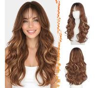 BARSDAR 56cm Layered Ondulati Ombre Auburn Highlight Curtain Bangs Parrucca | Butterfly Haircut Layered Ondulati, Morbido Sintetico, Aspetto Naturale Lace Scalp, Leggero Traspirante Comodo,Versatile Wear