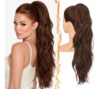 BARSDAR 63cm Sintetici Dual Auburn Marrone Ondulati Coda Capelli Extension | Artiglio Clip & Coulisse Dual Use, Morbidi Ondulati, Aspetto Realistico, Silky Leggeri Voluminosi, Easy Wear,Tangle-Resistant