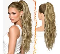 BARSDAR 63cm Sintetici Dual Biondo Dorato Ondulati Coda Capelli Extension | Artiglio Clip & Coulisse Dual Use, Morbidi Ondulati, Aspetto Realistico, Silky Voluminosi Leggeri, Biondo Dorato Highlights