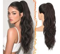 BARSDAR 63cm Sintetici Dual Marrone Scuro Ondulati Coda Capelli Extensions | Artiglio Clip & Coulisse Dual Use, Morbidi Ondulati, Aspetto Realistico, Silky Leggeri Voluminosi, Easy Wear,Tangle-Resistant