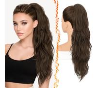 BARSDAR 63cm Sintetici Dual Medio Marrone Ondulati Coda Capelli Extensions | Artiglio Clip & Coulisse Dual Use, Morbidi Ondulati, Aspetto Realistico, Silky Leggeri Voluminosi, Easy Wear,Tangle-Resistant