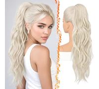 BARSDAR 63cm Sintetici Dual Platino Biondo Ondulati Coda Capelli Extension | Artiglio Clip & Coulisse Dual Use, Morbidi Ondulati, Aspetto Realistico, Silky Leggeri Voluminosi, Easy Wear,Tangle-Resistant
