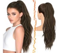 BARSDAR 63cm Sintetici Marrone Cioccolato Ondulati Coda Capelli Extension | Artiglio Clip & Coulisse Dual Use, Morbidi Ondulati, Aspetto Realistico, Silky Leggeri Voluminosi, Easy Wear,Tangle-Resistant