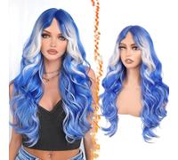 BARSDAR Blu Biondo Platino Lungo Ondulata Parrucca con Frangia, 71cm Blu Biondo Ombre Highlight Parrucche per le Donne Aspetto Naturale Sintetico Capelli Parrucche Cosplay Partito Halloween Costume