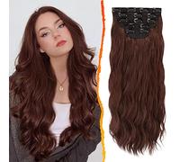 BARSDAR Clip nelle Extension dei Capelli, 5PCS Clip Ondulata Lunga nelle Extensions dei Capelli Sintetico Spesso Naturale Posticci per Donne Ragazze Quotidiano Festa Halloween-50cm Castagno Rame