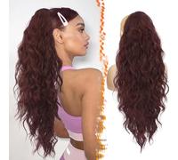 BARSDAR Coda Cavallo Capelli Extension con Coulisse, 66cm Lunga Ricci Ondulati Borgogna Coda di Cavallo Capelli Extension per Donna, Sintetici Clip in Posticci Finta Capell, Scuro Borgogna