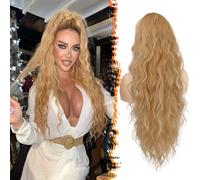 BARSDAR Coda Cavallo Extension con Coulisse, 66cm Lunga Ricci Ondulati Biondo Riflessi Coda di Cavallo Capelli Extension per Donna, Sintetici Clip in Finta Capelli Posticci, Biondo Misto