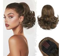 BARSDAR Coda di Cavallo Extension con Coulisse, 25cm Corto Pettini Clip in Coda di Cavallo Posticci per Donne Sintetici Finti Coda Capelli Extensions - Scuro Marrone con Riflessi